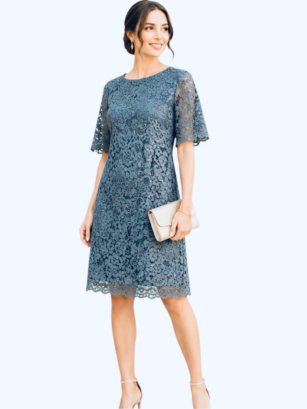 Hitherto Gray Floral Lace Shift Dress Size S Cocktail Wedding Guest Elegant